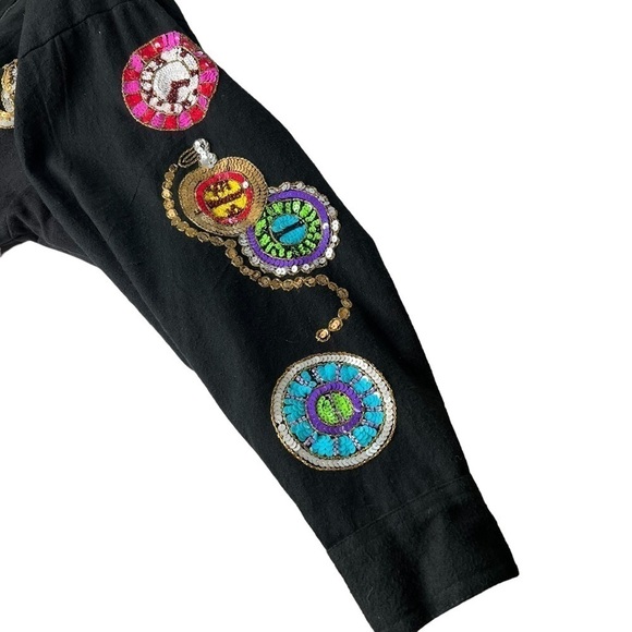 VINTAGE MODI DENIM Black Sequined Time Flies Jacket Coat Women's M 8-10 - Picture 11 of 17